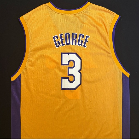 Rare Vintage Reebok Devean George Los Angeles Lakers #3 Gold Jersey Men’s XL - Picture 2 of 7